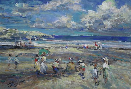 Michael DAguilar, oil on board, beach scene, signed, 34 x 49cm